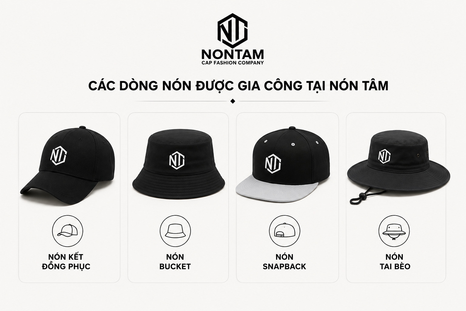 Các dòng nón được gia công tại Nón Tâm